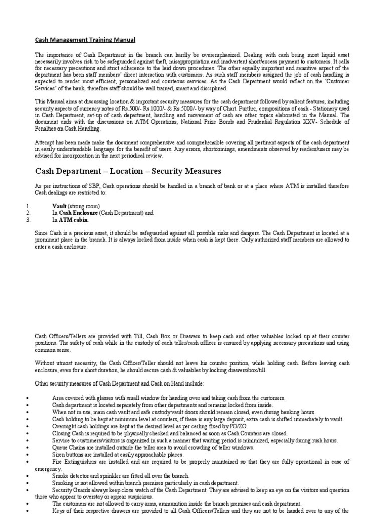 Cash Management Training Manual | PDF | Cheque | Payments