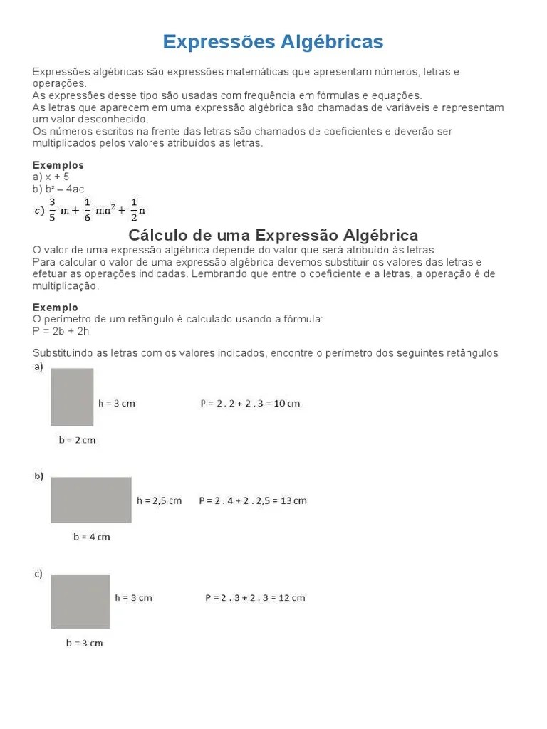 Expressões Algébricas 8º Ano | PDF | Aritmética | Analise Matemática