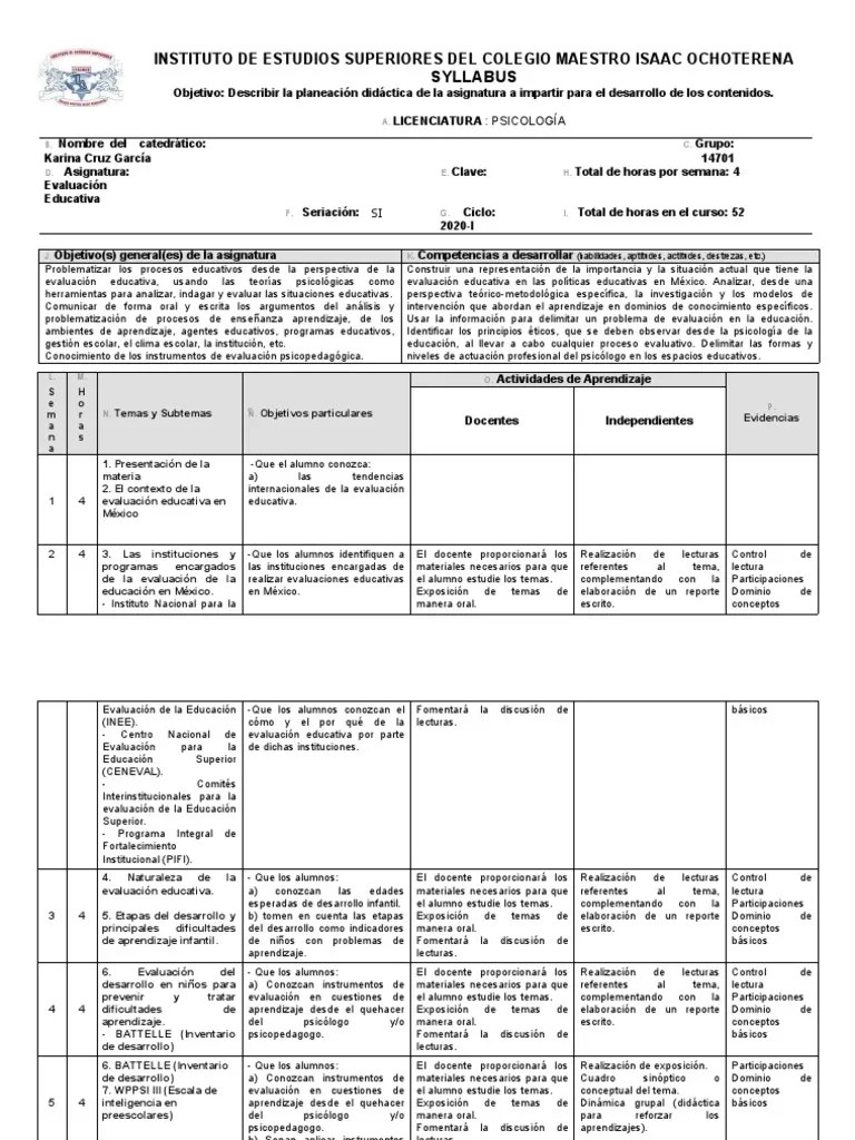 Syllabus Evaluación Educativa | Descargar Gratis PDF | Evaluación | Prueba (evaluación)