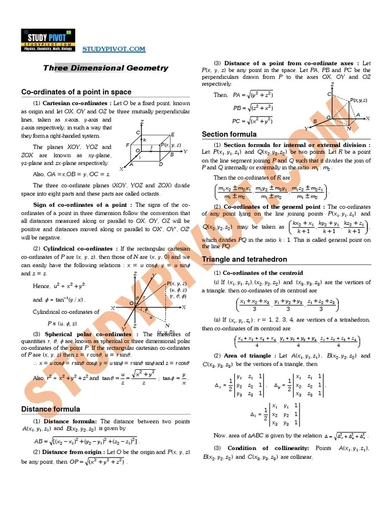 Three Dimensional Geometry: Co-Ordinates Of A Point In Space | PDF ...
