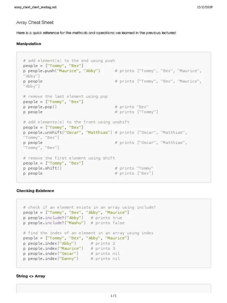 Array Cheat Sheet: 