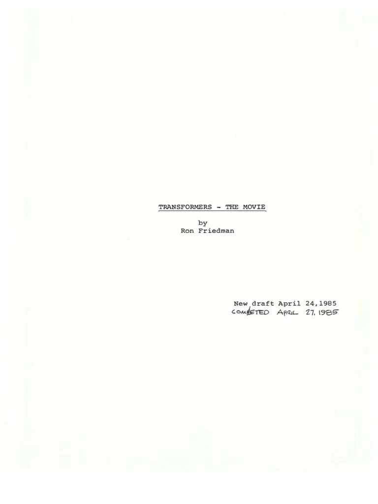The Transformers - The Movie - April 27 1985 Draft | PDF | Transformers (Franchise)