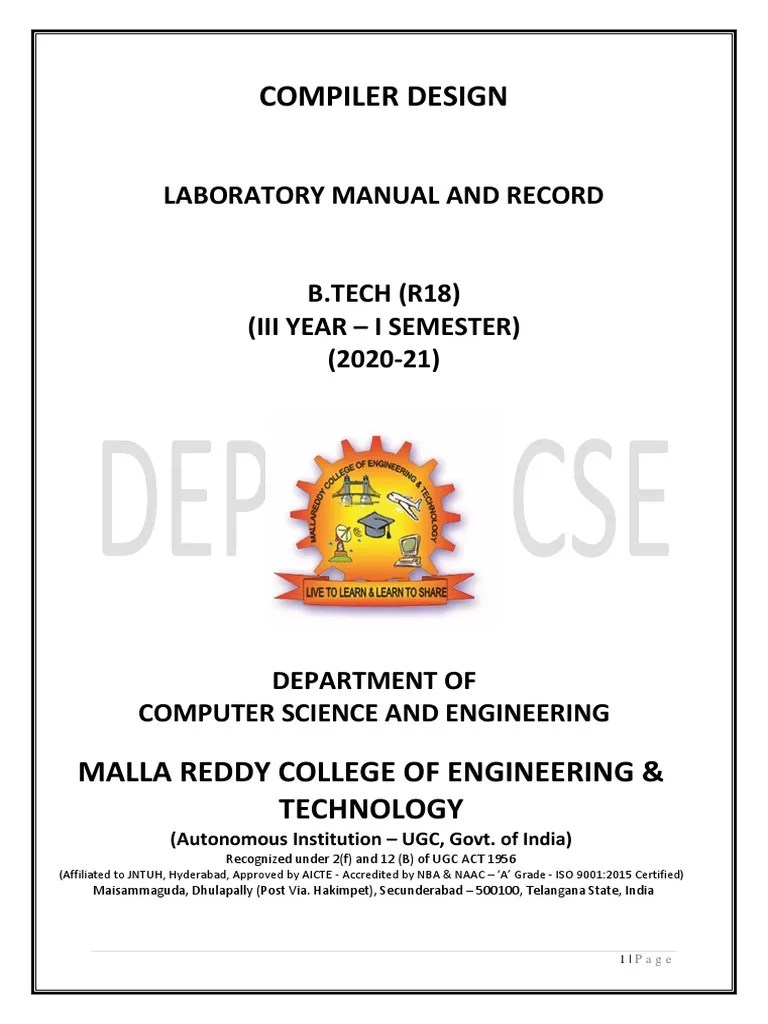 Compiler Design Lab Manual | PDF | Parsing | Compiler