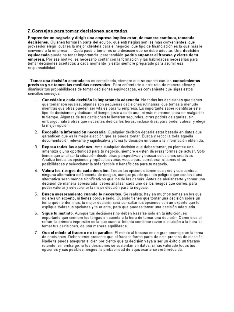 7 Consejos Para Tomar Decisiones Acertadas | PDF