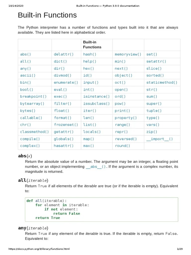 Built-In Functions - Python 3.9.0 Documentation | PDF | Parameter ...