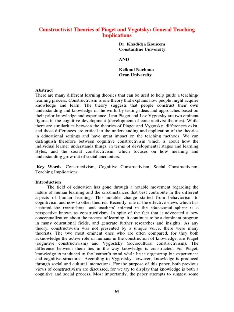 Constructivist Theories Of Piaget And Vygotsky | PDF | Constructivism ...