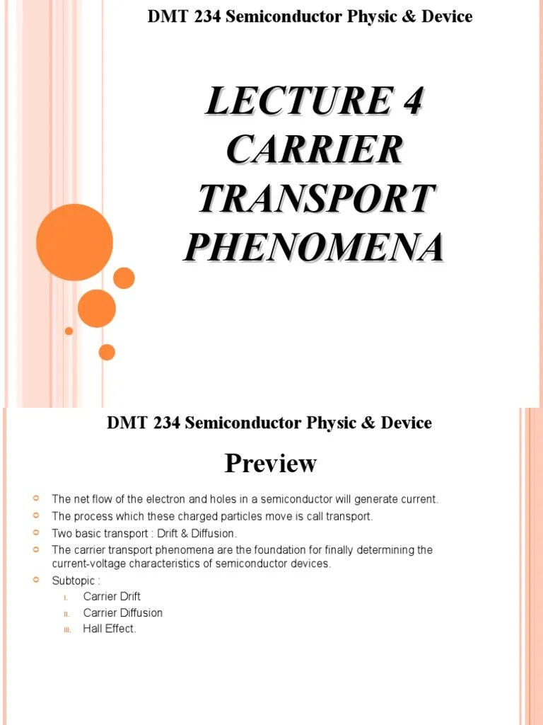 Lecture 4 Carrier Transport Phenomena Pdf Semiconductors