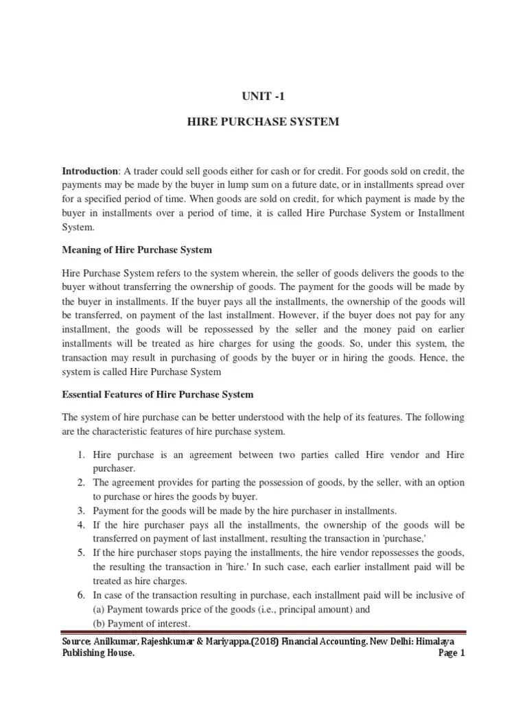 Introduction To Hire Purchase System | PDF | Financial Transaction ...