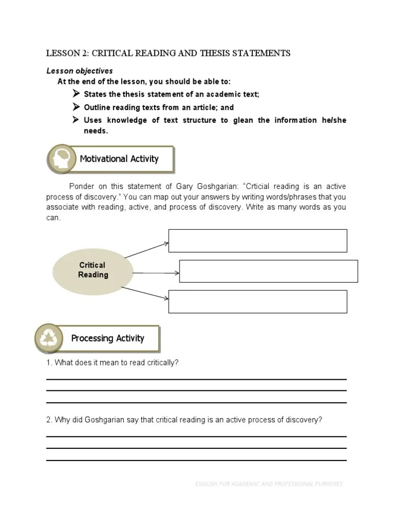 EAPP Module Lesson 2 | PDF | Essays | Thesis
