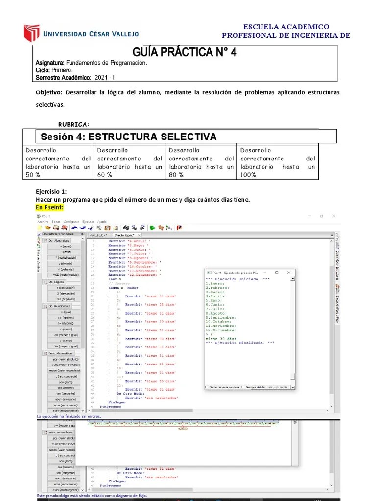 GUIA PRACTICA 4 Java Y Pseint | PDF