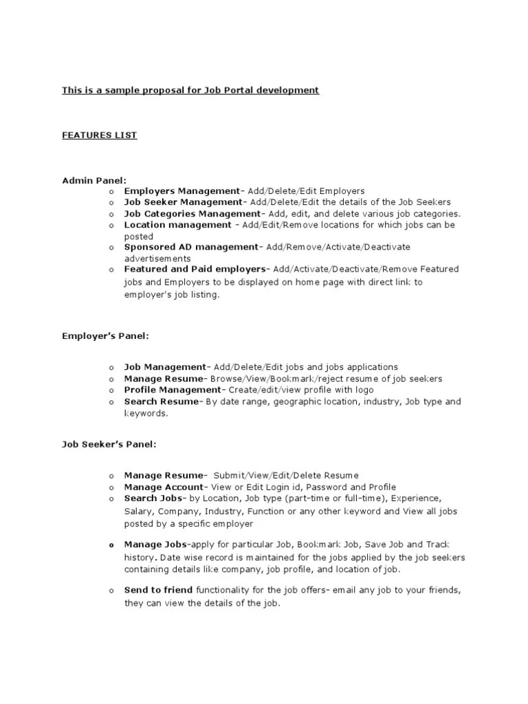 Proposal For Job Portal Development Resume Employment