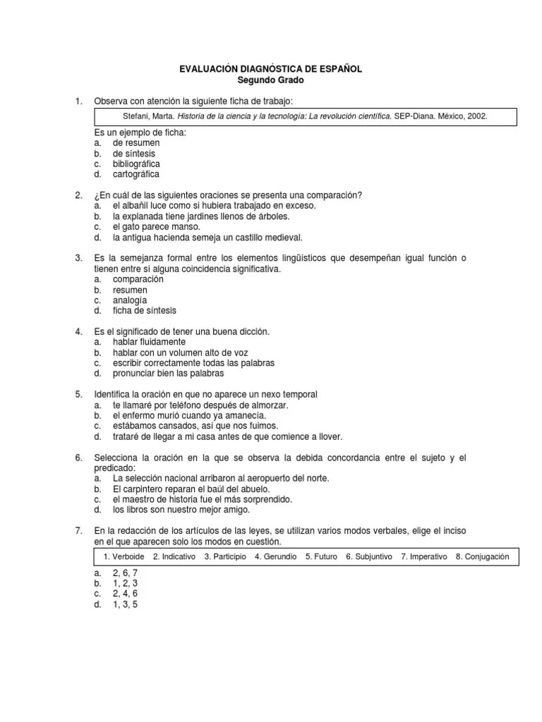 Evaluación Diagnóstica De Español 2o | PDF | Tipología Lingüística | Lingüística