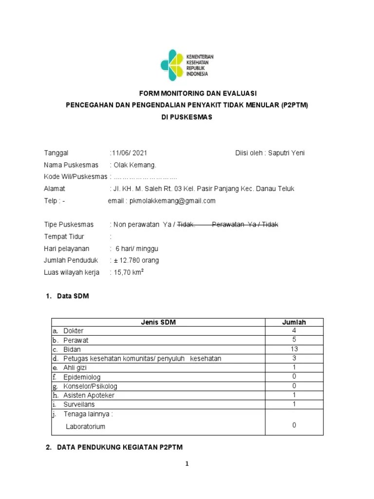 1.form Monitoring Dan Evaluasi - Puskesmas | PDF