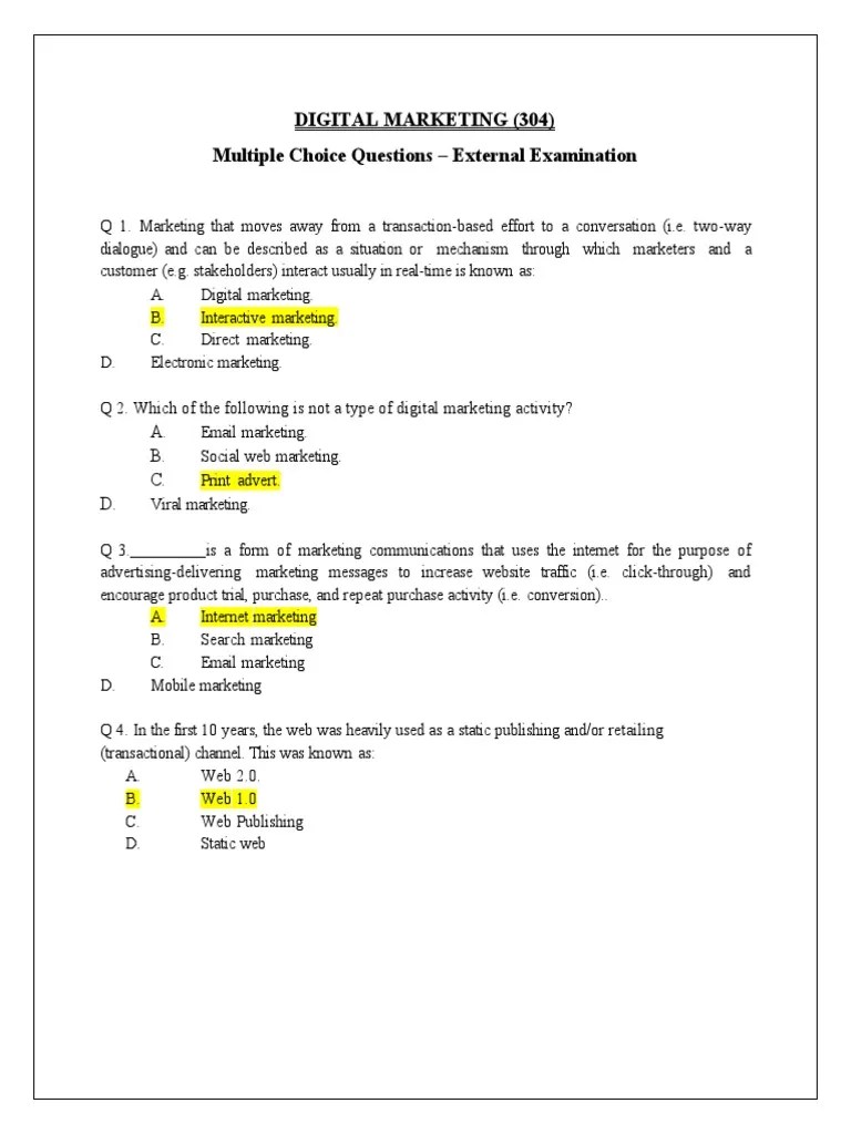 MCQ - Digital Marketing | PDF | Digital Marketing | Online Advertising