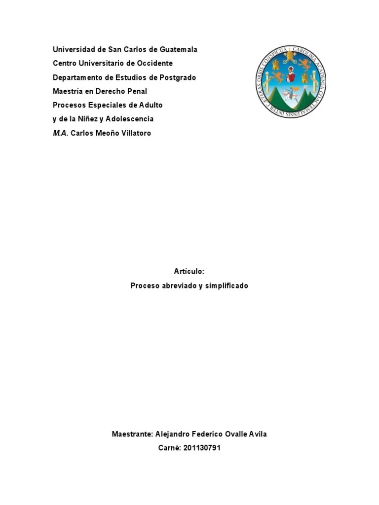 Procedimiento Abreviado Y Simplificado En Guatemala | PDF | Sentencia (ley) | Procedimiento Criminal