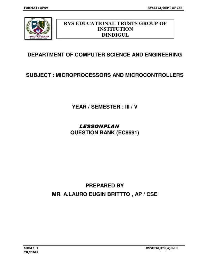 EC8691 Lesson Plan Microprocessor And Micro COntroller | PDF ...