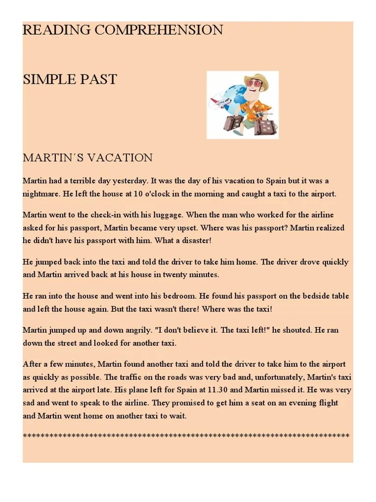 Simple Past Reading Comprehension Reading Comprehension Exercises 86436 | PDF