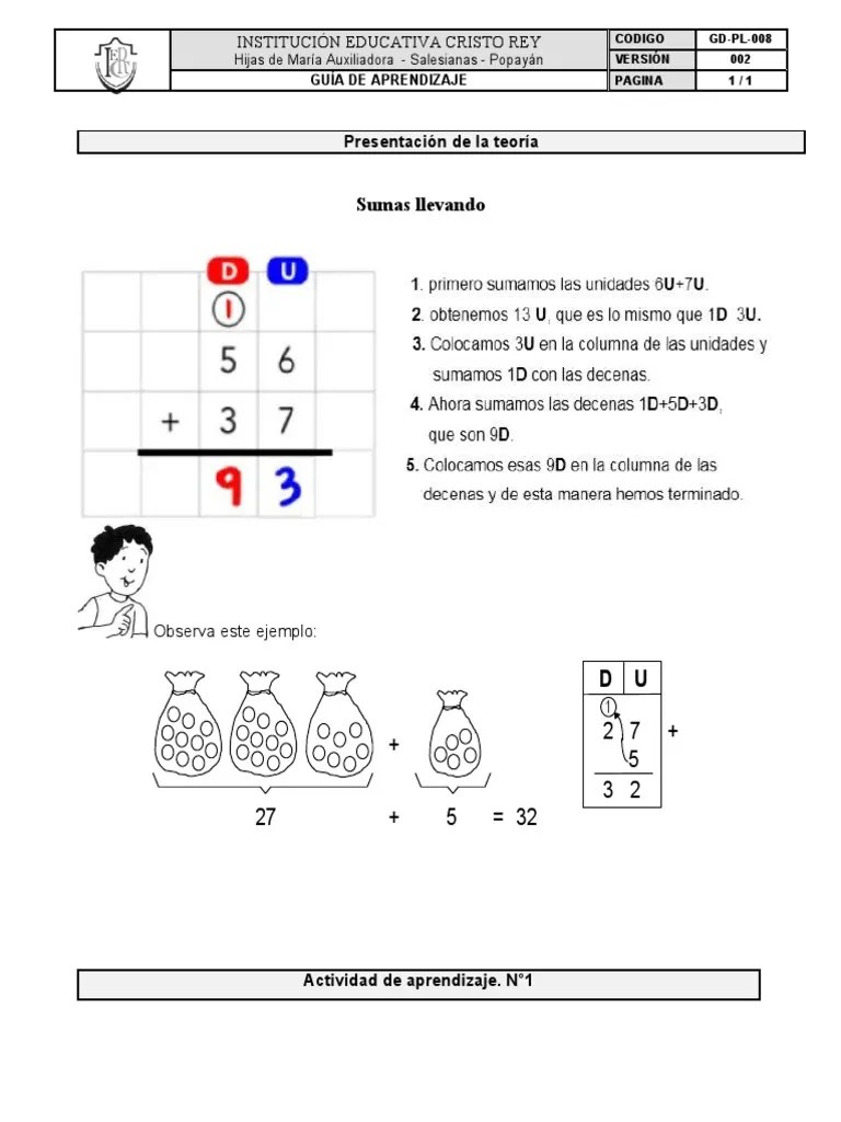 Guía De Matemáticas Sumas Llevando Y Restas Prestando | PDF