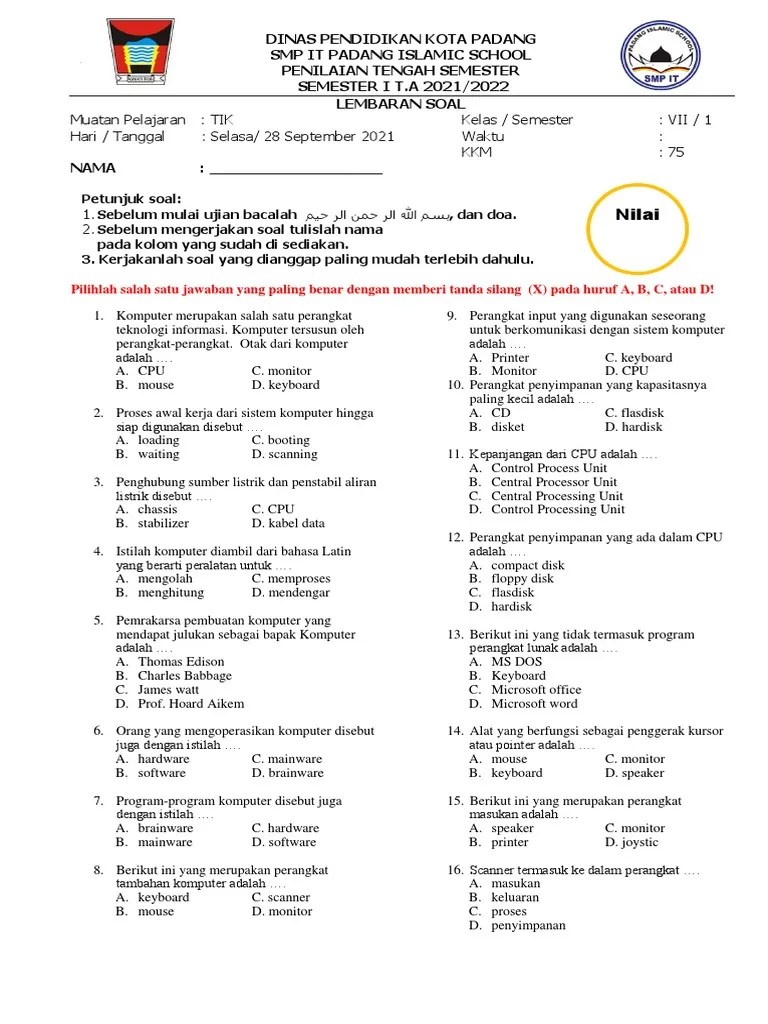 SOAL PTS TIK SMP-1 | PDF