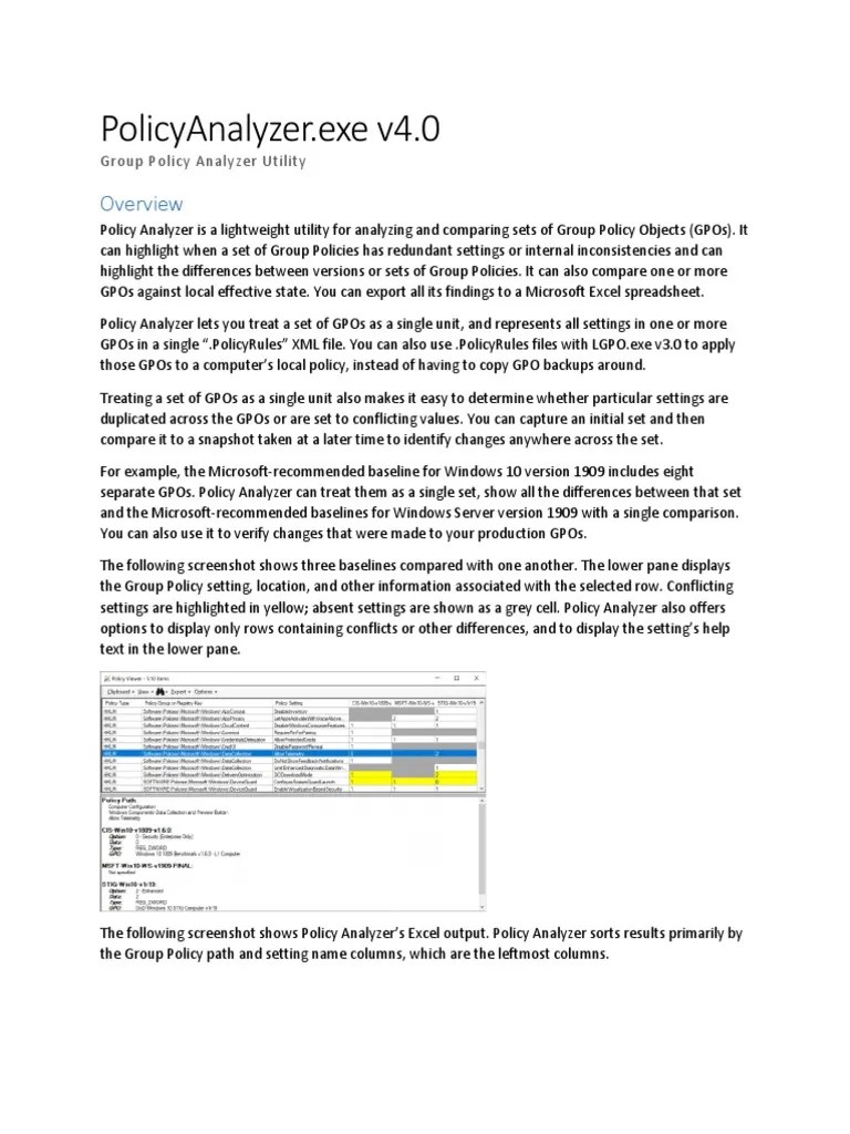 Group Policy Analyzer Utility For Comparing And Analyzing GPOs | PDF ...