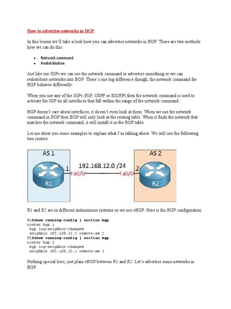 6 - How To Advertise Networks In BGP | PDF | Routing | Router (Computing)
