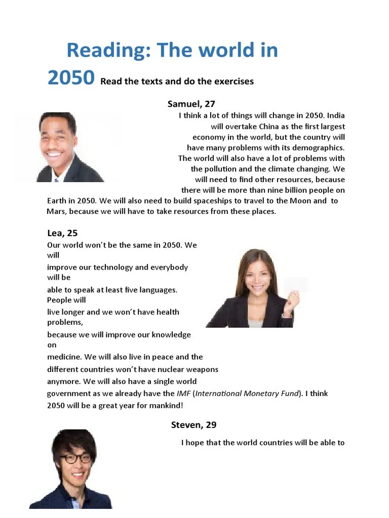 Reading: The World In 2050: Read The Texts And Do The Exercises Samuel, 27 | PDF | Outer Space ...