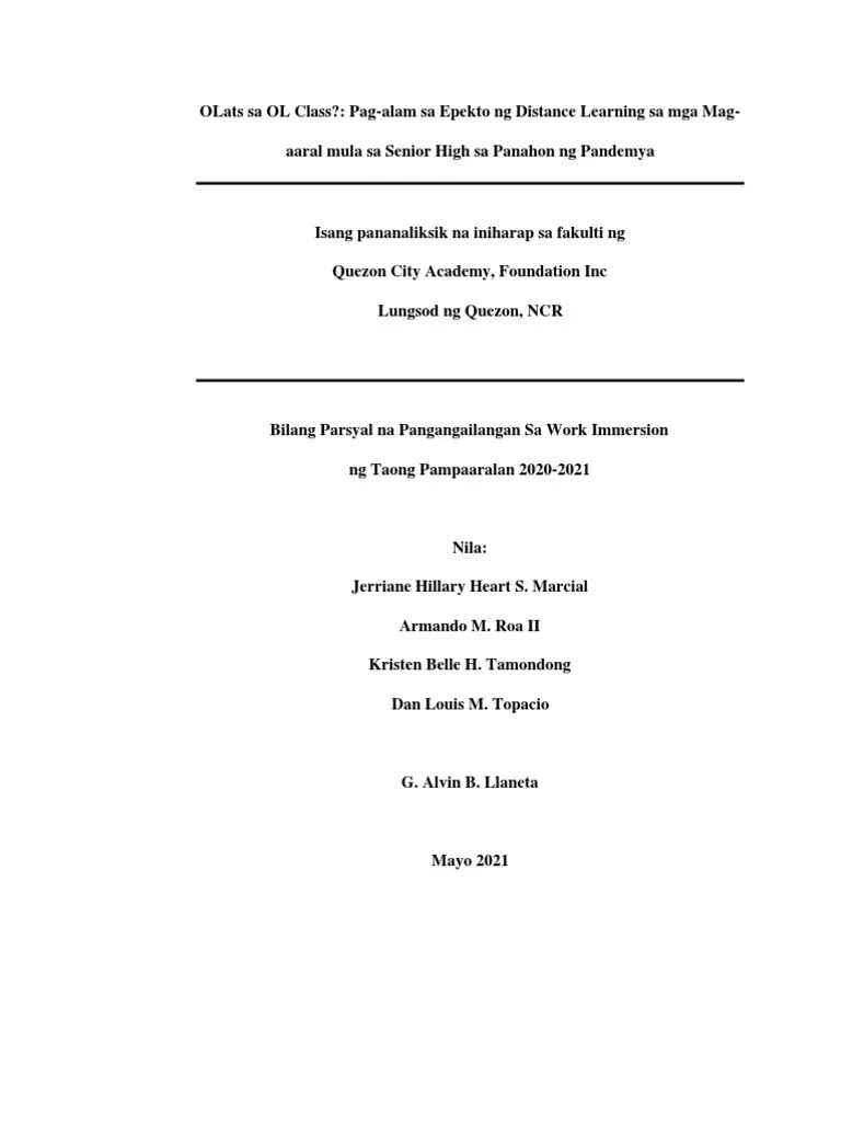 Pag-Alam Sa Epekto NG Distance Learning Sa Mga Mag-Aaral Sa Panahon NG ...