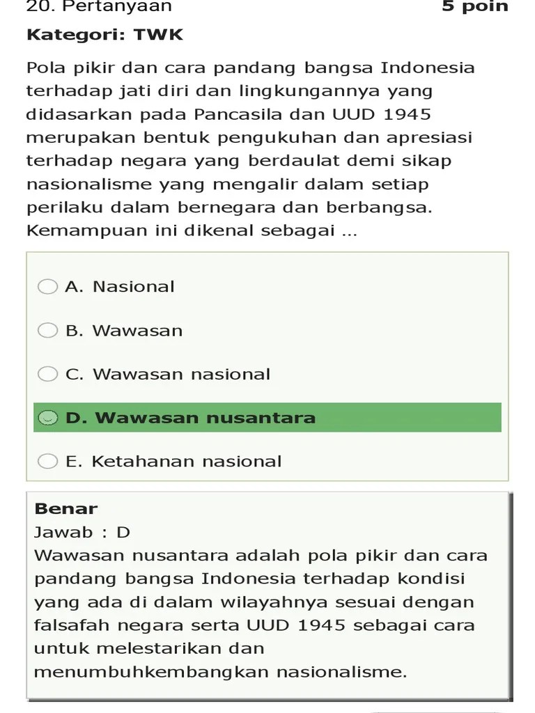 Berikut ini adalah daftar link soal cpns 2021 mulai dari soal twk (test wawasan kebangsaan) tiu (test intelegensi umum) dan tkp (test karakteristik pribadi) . Soal Twk Nasionalisme Pdf Terbaru 2021