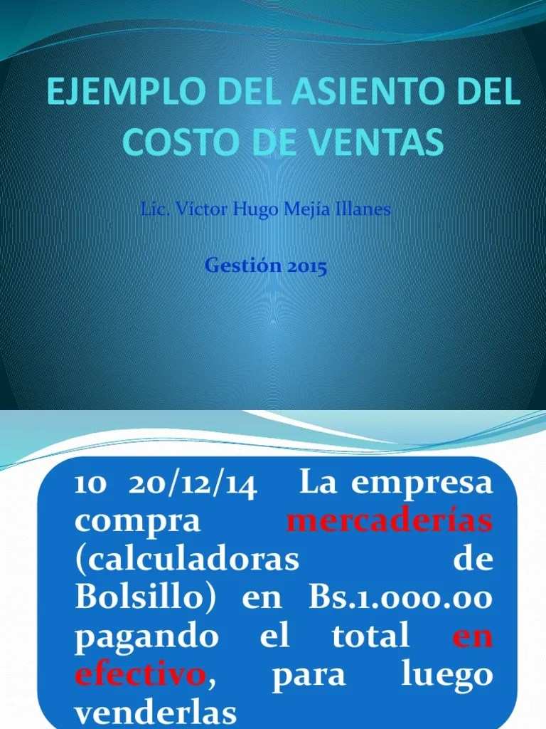 Ejemplo Del Asiento Costo De Ventas | PDF | Contabilidad | Economias