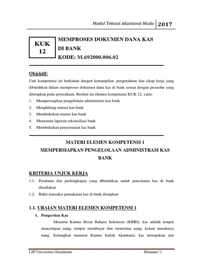 AKT MUDA UNIT 12 MEMPROSES DOKUMEN DANA KAS DI BANK (1) | PDF