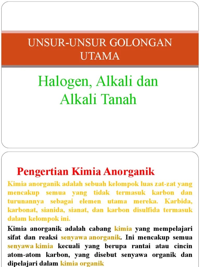 Unsur Golongan Utama (Halogen, Alkali Dan Alkali Tanah) | PDF