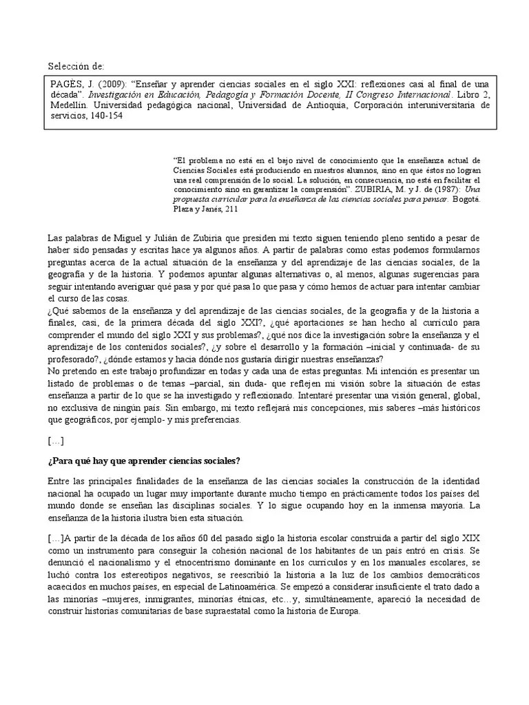 PAGÉS Enseñar Y Aprender Ciencias Sociales En El Siglo XXI | PDF | Conciencia | Conocimiento