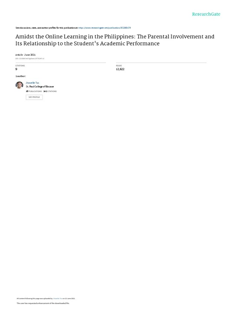 Parental Involvement Published | PDF | Psychological Concepts | Behavioural Sciences