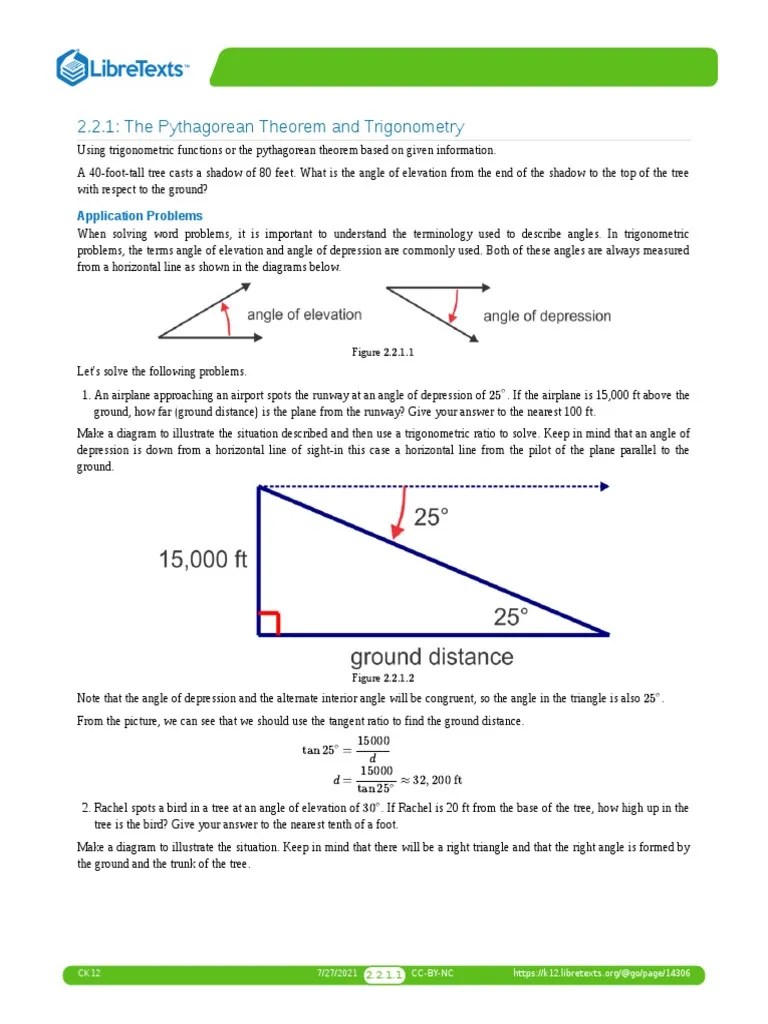 2.2.1: The Pythagorean Theorem And Trigonometry: Application Problems ...