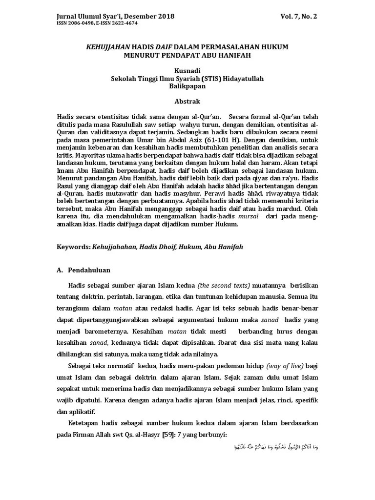 Artikel Kehujjahan Hadis Dhaif | PDF
