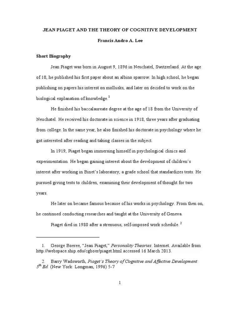Jean Piaget And The Theory Of Cognitive | PDF | Schema (Psychology) | Cognitive Development