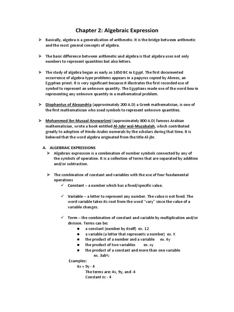 Algebraic Expressions And Polynomials | PDF | Algebra | Polynomial
