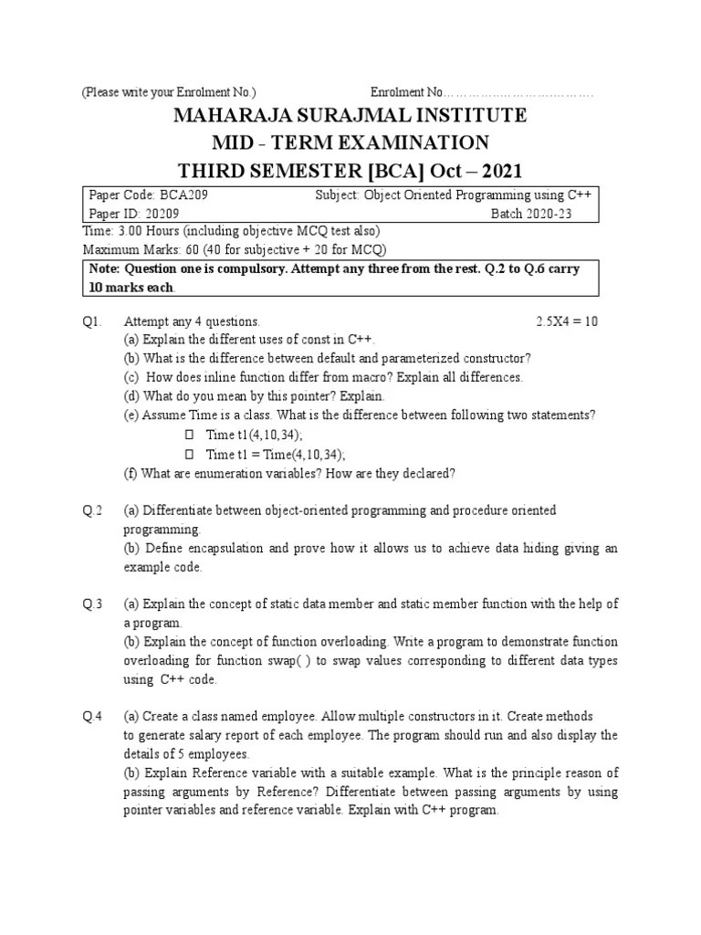 C++MidTermPaper October 2021 | PDF | Method (Computer Programming) | C++