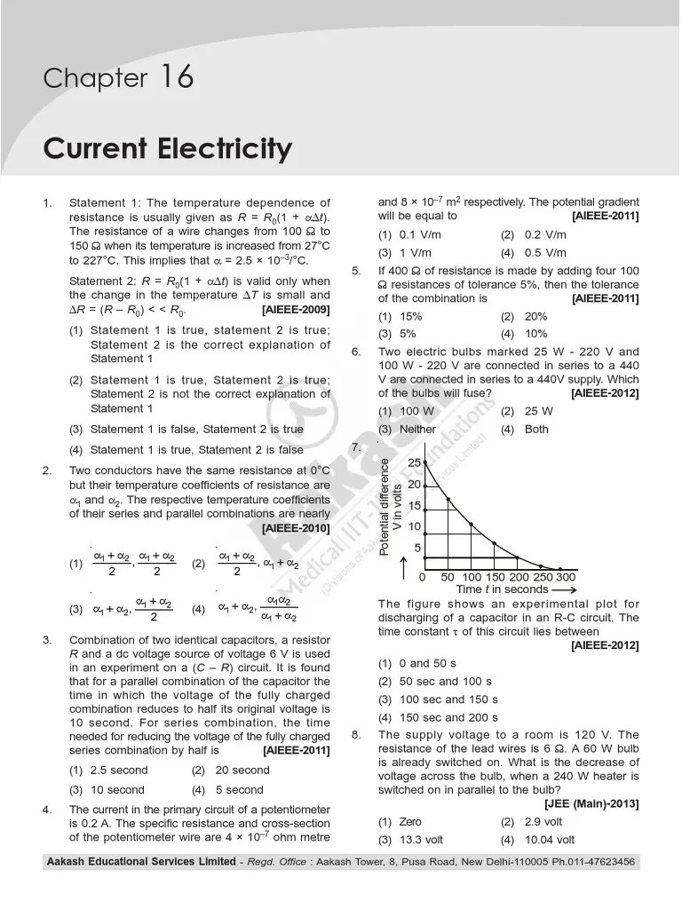Current Electricity Multiple Choice Questions (MCQ) | Download Free PDF | Voltage | Series And ...