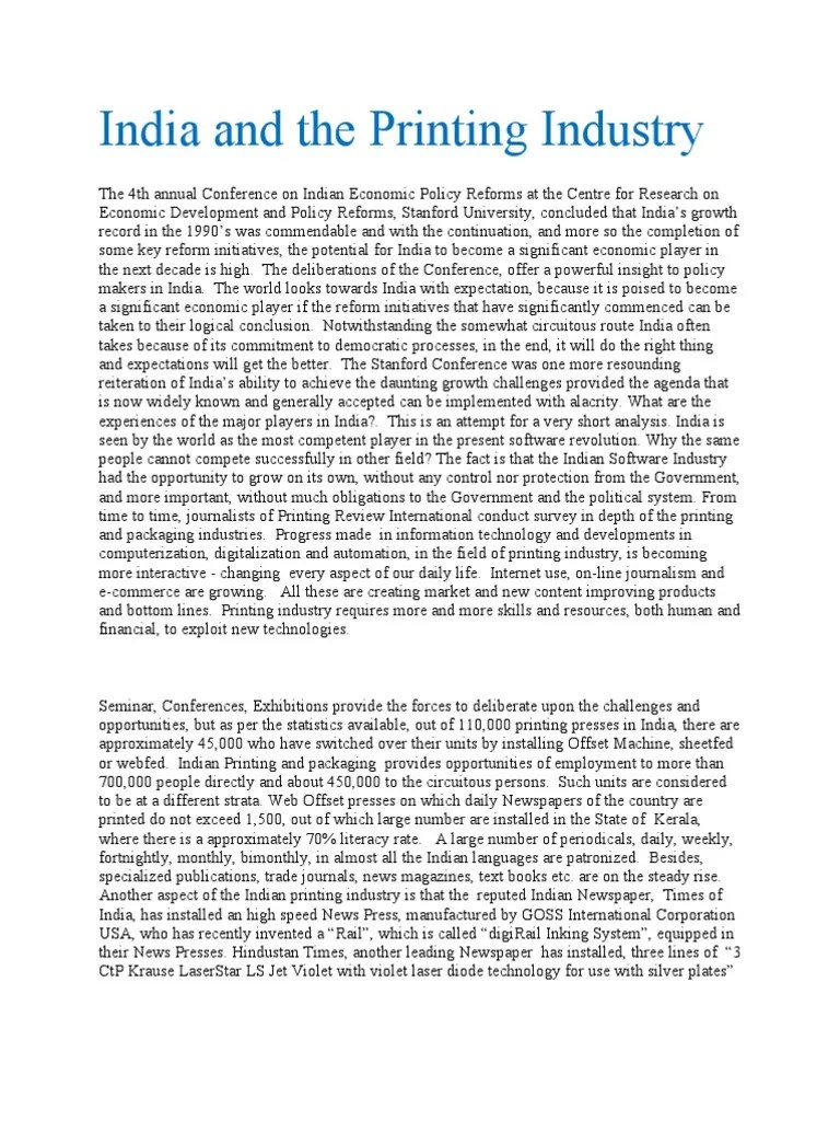 Indian Printing Industry | PDF | Newspapers | Printing