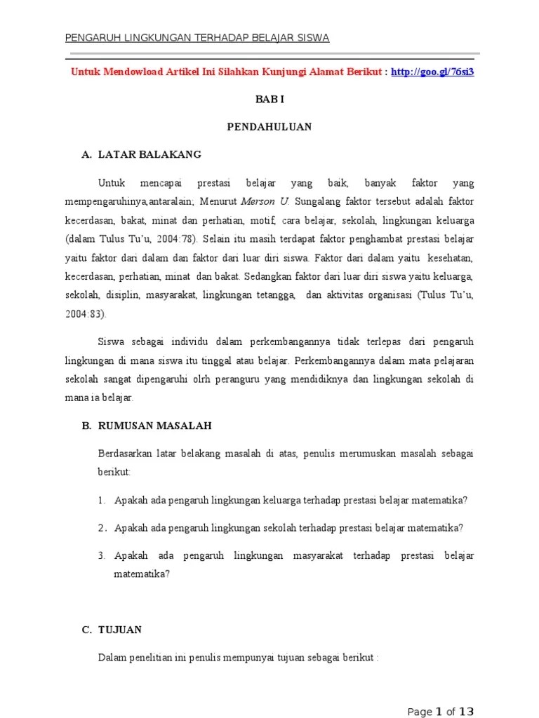 Masalah yang diteliti dalam skripsi ini adalah bagaimana keadaan lingkungan smp negeri 9 tulung selapan kabupaten oki. Kata Pengantar Kuesioner Pengaruh Motivasi Belajar Terhadap Prestasi Belajar Sma Wallkatamotif