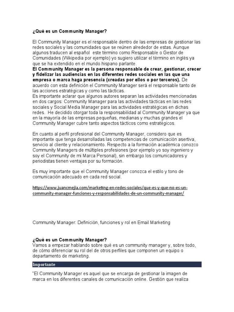 Qué Es Un Community Manager | PDF | Marketing | Servicio De Redes Sociales