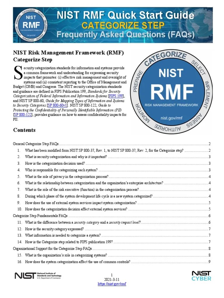 NIST RMF Categorize Step-FAQs | PDF | Information Security | Risk ...