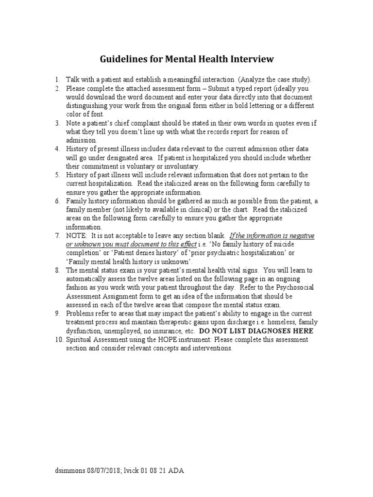 Mental Health Interview | PDF | Mental Disorder | Bipolar Disorder