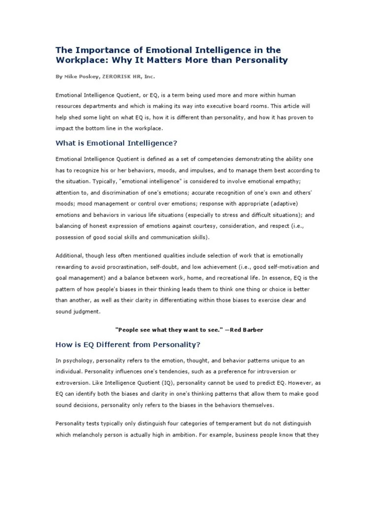 The Importance Of Emotional Intelligence In The Workplace | PDF | Emotional Intelligence | Empathy