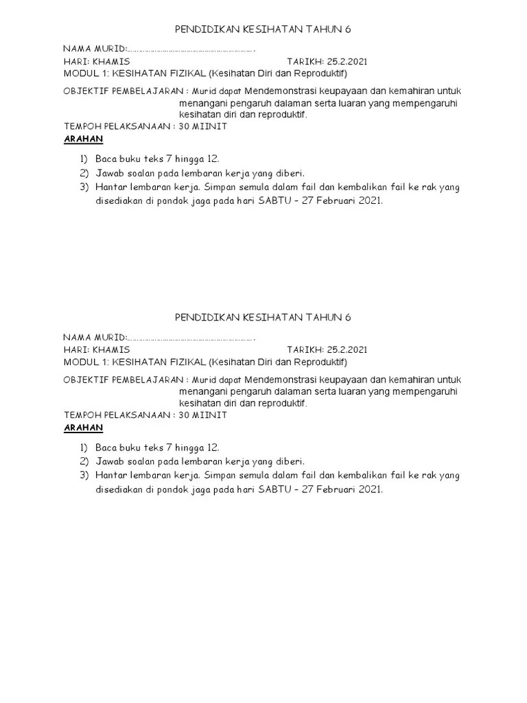 Pendidikan Kesihatan Tahun 6 Pdf