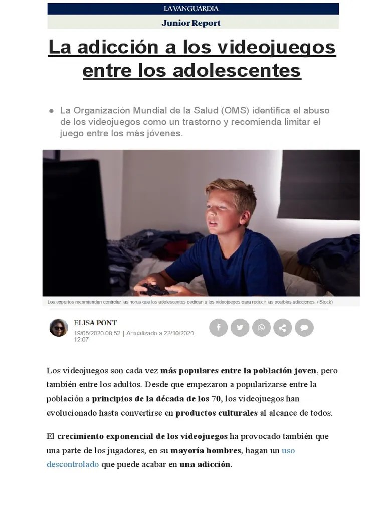 La Adicción A Los Videojuegos Entre Los Adolescentes | PDF