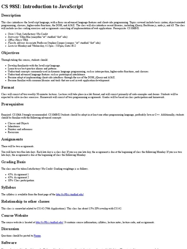 An Introduction To Advanced JavaScript Concepts And Client-Side Web Development | PDF | Class ...