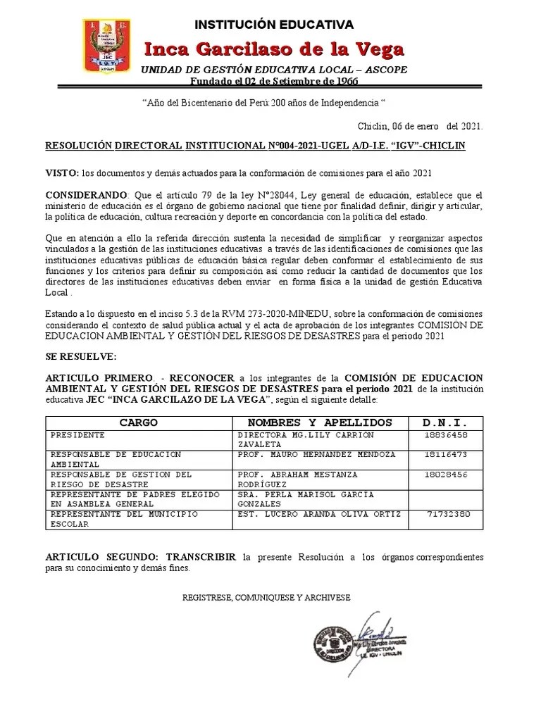 RD 004-2021-Comision Gestion De Riesgo | PDF