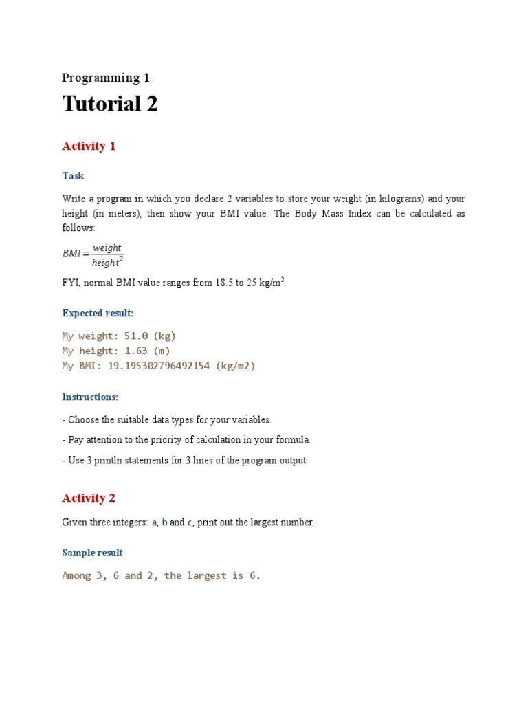 Tutorial 2 | Download Free PDF | Body Mass Index | Java (Programming Language)